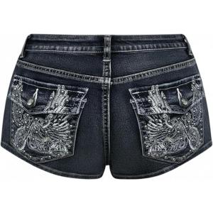 image:imageMAKEMECHIC Womens Y2k Rhinestone Jean Shorts Low Waist Embroidery Punk Denim ShortsBlue