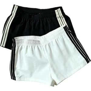 image:imageMakeMeChic Womens 2 Pack Striped Running Shorts Summer Track Workout Athletic ShortsStriped Black White