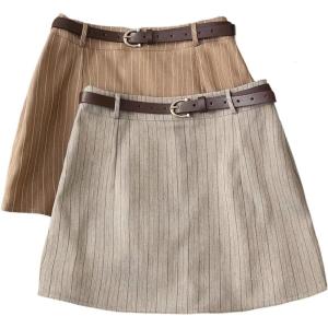 image:imageMakeMeChic Womens 2 Pack Summer Striped Mini Skirts Shorts High Waisted Skorts Business Casual OutfitsKhaki