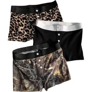 image:imageMakeMeChic Womens 3 Pack Gym Shorts Leopard Striped Polka Dots Work Out Biker Shorts Yoga LeggingsCamo Leopard