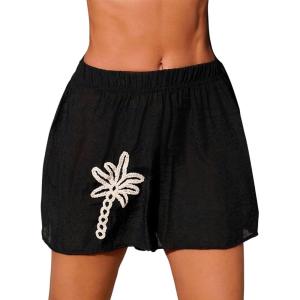 image:imageMakeMeChic Womens Beach Cover Up Shorts Tropical Swimsuit Coverups Vacation Outfit Resort WearBlack