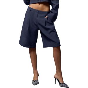 image:imageMakeMeChic Womens Bermuda Shorts Low Waist Knee Length Wide Leg Old Money ShortsBlue