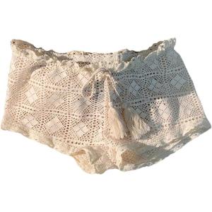 image:imageMakeMeChic Womens Boho Crochet Shorts Lace Hollow Out Low Waist Fringe Beach ShortsApricot