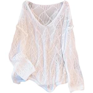 image:imageMakeMeChic Womens Boho Tops Crochet Sweater Swimsuit Beach Coverups Vacation Outfits Resort WearWhite