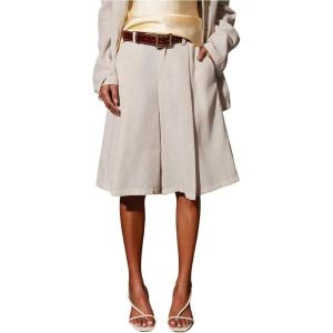 image:imageMakeMeChic Womens Business Dressy Shorts Bermuda High Waist Wide Leg ShortsApricot