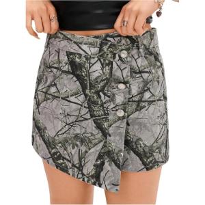 image:imageMakeMeChic Womens Casual High Waisted Button Front Denim Skort Asymmetrical Hem Jean Skirt ShortsMulticolor