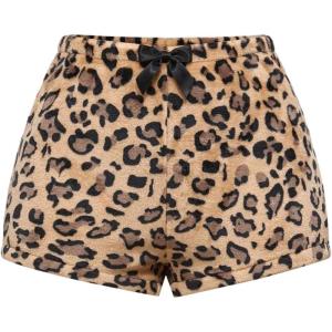 image:imageMakeMeChic Womens Cheetah Print Bow Mini Shorts Faux Fur Fuzzy Straight Leg Y2K Fall Micro ShortsBrown