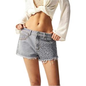 image:imageMakeMeChic Womens Cheetah Print Denim Shorts Raw Trim Straight Leg Summer Y2K Jean ShortsBlue