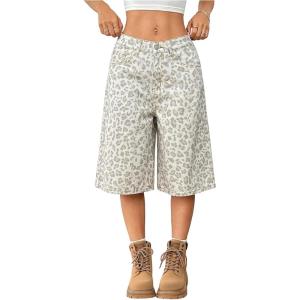 image:imageMakeMeChic Womens Cheetah Print Denim Shorts Wide Leg Knee Length Summer Jorts StreetwearMulticolor