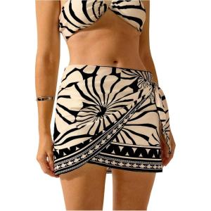 image:imageMakeMeChic Womens Cover Up Skirt Sarong Wrap Skirts Boho Tie Side Graphic Print Holiday Summer Beach OutfitsBlack and White