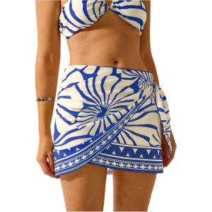 image:imageMakeMeChic Womens Cover Up Skirt Sarong Wrap Skirts Boho Tie Side Graphic Print Holiday Summer Beach OutfitsBlue