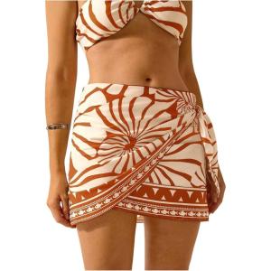 image:imageMakeMeChic Womens Cover Up Skirt Sarong Wrap Skirts Boho Tie Side Graphic Print Holiday Summer Beach OutfitsOrange