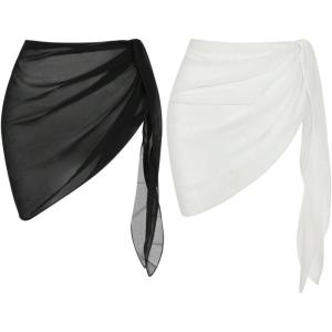 image:imageMakeMeChic Womens Cover Up Skirts Mesh Sheer Tie Dye Sarongs Knot Side Boho Summer Beach OutfitsBlack and White