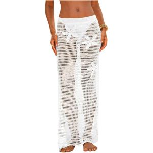 image:imageMakeMeChic Womens Crochet Cover Up Long Skirt 3D Floral Split Hollow Out Beach Summer SwimwearWhite