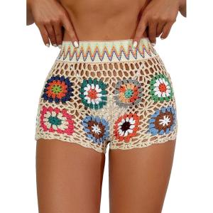 image:imageMakeMeChic Womens Crochet Swim Cover Up Shorts Sheer Hollow Out Summer Shorts Beach Vacation OutfitsMulticolor