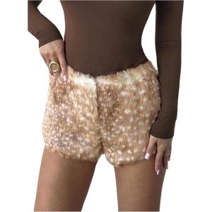 image:imageMakeMeChic Womens Deer Print Fuzzy Micro Shorts Straight Leg Y2K Faux Fur Mini ShortsKhaki