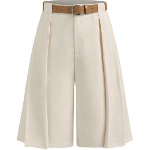 image:imageMakeMeChic Womens Elegant Dressy Shorts Pleated Wide Leg High Waisted ShortsApricot