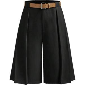 image:imageMakeMeChic Womens Elegant Dressy Shorts Pleated Wide Leg High Waisted ShortsBlack