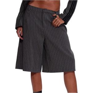 image:imageMakeMeChic Womens Fall Y2K Striped Shorts Knee Length Zip Fly Low Rise ShortsBlack and White