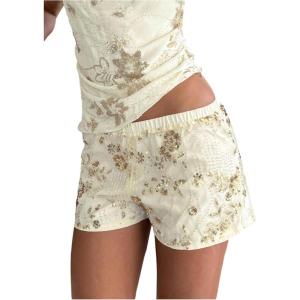 image:imageMakeMeChic Womens Floral Sequin Sparkly Mini Shorts Elastic Waisted Low Rise Y2k Summer Beaded ShortsApricot