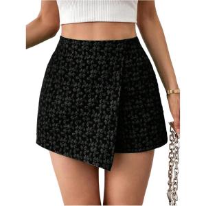 image:imageMakeMeChic Womens Floral Shorts Wrap Elastic High Waist Business Work ShortsBlack