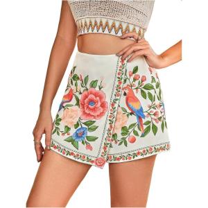 image:imageMakeMeChic Womens Floral Wrap Skirt Vacation High Waist Wide Leg Boho Shorts SkortsFloral Beige