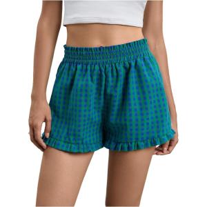 image:imageMakeMeChic Womens Gingham Ruffle Lounge Shorts Elastic High Waist Pajamas Boxer ShortsGreen P