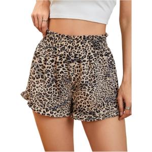image:imageMakeMeChic Womens Gingham Ruffle Lounge Shorts Elastic High Waist Pajamas Boxer ShortsLeopard Multi C