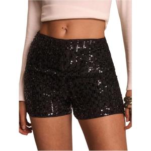 image:imageMakeMeChic Womens Glitter Sequin Mini Shorts Straight Leg Elastic Waist Party Y2K Micro ShortsBlack