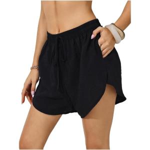 image:imageMakeMeChic Womens High Waisted Beach Cover Up Shorts Mesh Sheer Casual Loose Fit Linen ShortsBlack B