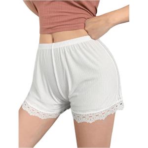 image:imageMakeMeChic Womens Lace Slip Shorts Elastic Waist French Knickers Pajama BottomsWhite