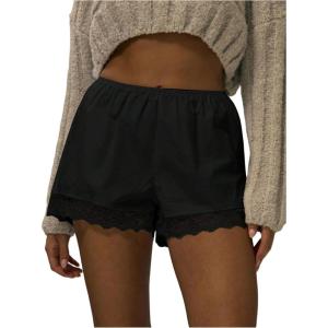 image:imageMakeMeChic Womens Lace Trim Mini Shorts Elastic Waist Low Rise Straight Leg Lounge ShortsBlack