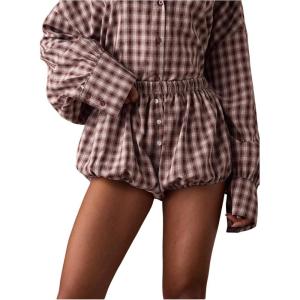 image:imageMakeMeChic Womens Plaid Bubble Shorts Blommer Low Waist Puffy Cute Balloon Shorts SkortsMaroon