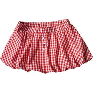 image:imageMakeMeChic Womens Plaid Gingham Bubble Shorts Elastic Waist Button Front Y2k Boxer ShortsMulticolor