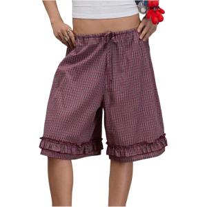 image:imageMakeMeChic Womens Plaid Wide Leg Bermuda Shorts Elastic Waist Drawstring Ruffle ShortsMulticolor