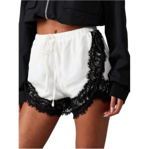 image:imageMakeMeChic Womens Satin Silk Lace Micro Shorts High Rise Knickers Half Slip Pjs BottomBlack and White
