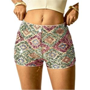 image:imageMakeMeChic Womens Sequin Shorts Y2K Straight Leg Vintage Boho Mini Shorts Sparkly Concert OutfitMulticolor