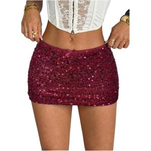 image:imageMakeMeChic Womens Sequin Sparkly Shorts Mini Micro Glitter Y2k Party Low Rise SkortRed