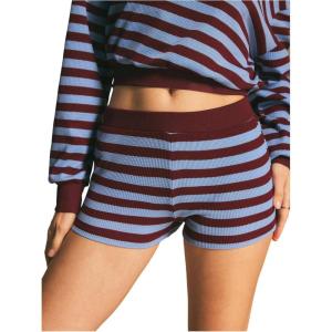 image:imageMakeMeChic Womens Striped Elastic Waist Mini Shorts Low Rise Straight Leg Y2K Micro ShortsMulticolor