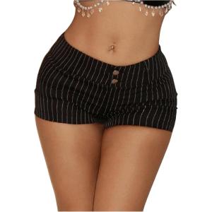 image:imageMakeMeChic Womens Striped Micro Mini Shorts Y2K Low Waisted Straight Leg Micro ShortsBlack