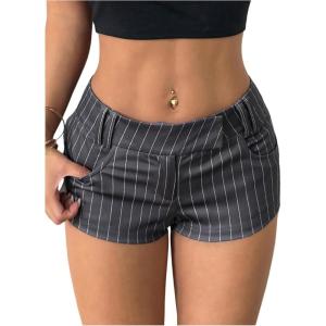 image:imageMakeMeChic Womens Striped Mini Micro Shorts Low Waist Skinny Y2k Party Hot PantsDark Grey