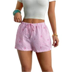 image:imageMakeMeChic Womens Striped Shorts Bow Elastic Waist Tie Front Drawstring Y2k Lounge ShortsPink