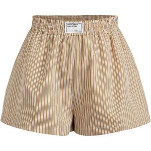 image:imageMakeMeChic Womens Striped Track Shorts Elastic High Waist Straight Leg ShortsKhaki