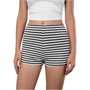 image:imageMakeMeChic Womens Summer Crochet Shorts Striped Knit Pajama Micro Mini Shorts Lounge BottomsBlack and White