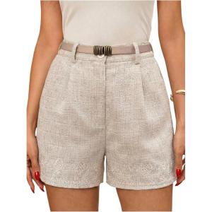 image:imageMakeMeChic Womens Summer Dressy Casual Shorts Plaid Elastic High Waisted Tailored Shorts Work Wide Leg Mini ShortsApricot Embroidery