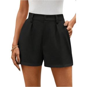 image:imageMakeMeChic Womens Summer Dressy Casual Shorts Plaid Elastic High Waisted Tailored Shorts Work Wide Leg Mini ShortsBlack
