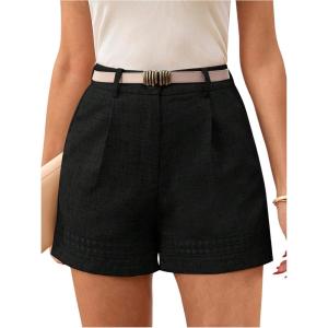 image:imageMakeMeChic Womens Summer Dressy Casual Shorts Plaid Elastic High Waisted Tailored Shorts Work Wide Leg Mini ShortsBlack Solid