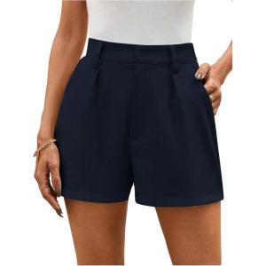 image:imageMakeMeChic Womens Summer Dressy Casual Shorts Plaid Elastic High Waisted Tailored Shorts Work Wide Leg Mini ShortsBlue
