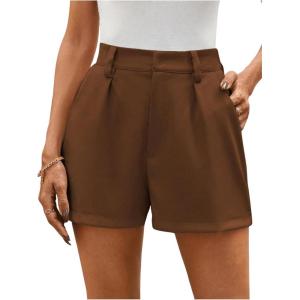 image:imageMakeMeChic Womens Summer Dressy Casual Shorts Plaid Elastic High Waisted Tailored Shorts Work Wide Leg Mini ShortsCoffee Brown