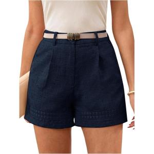 image:imageMakeMeChic Womens Summer Dressy Casual Shorts Plaid Elastic High Waisted Tailored Shorts Work Wide Leg Mini ShortsDark Blue